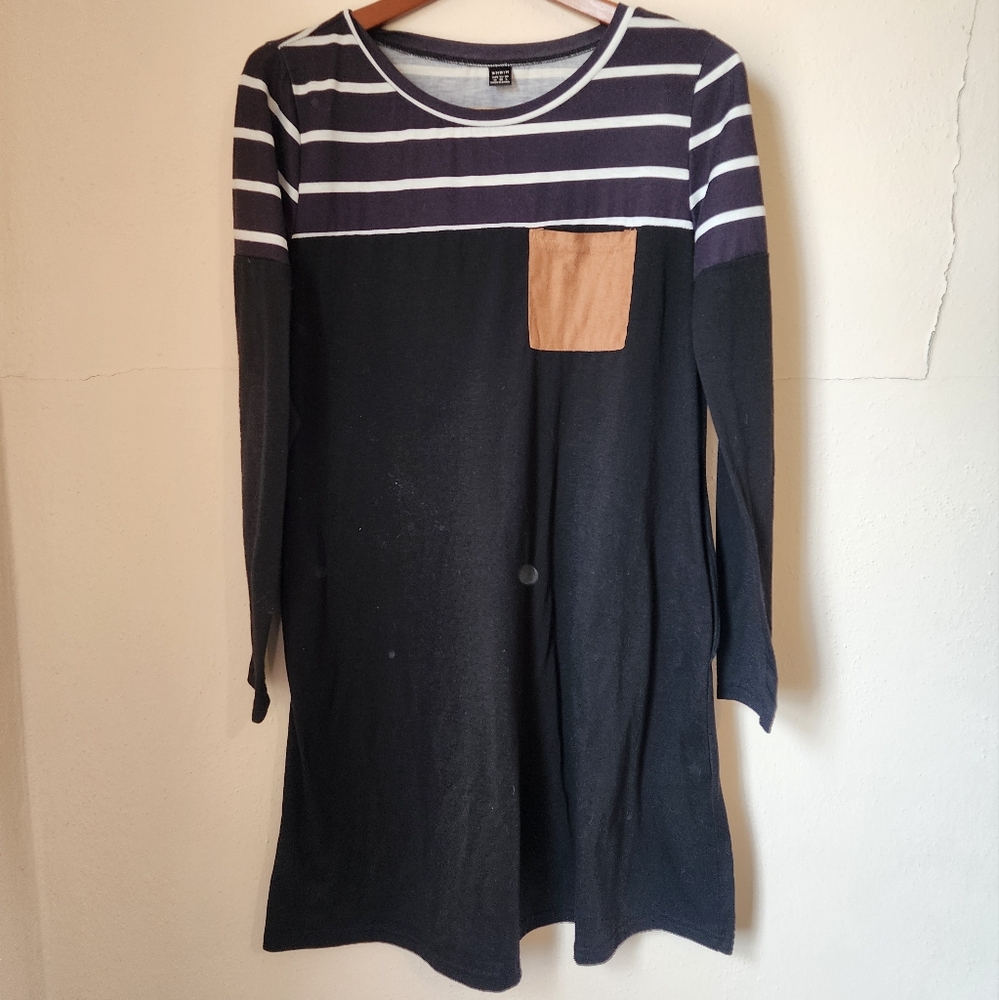 Striped Black and Gray Long Sleeve Top